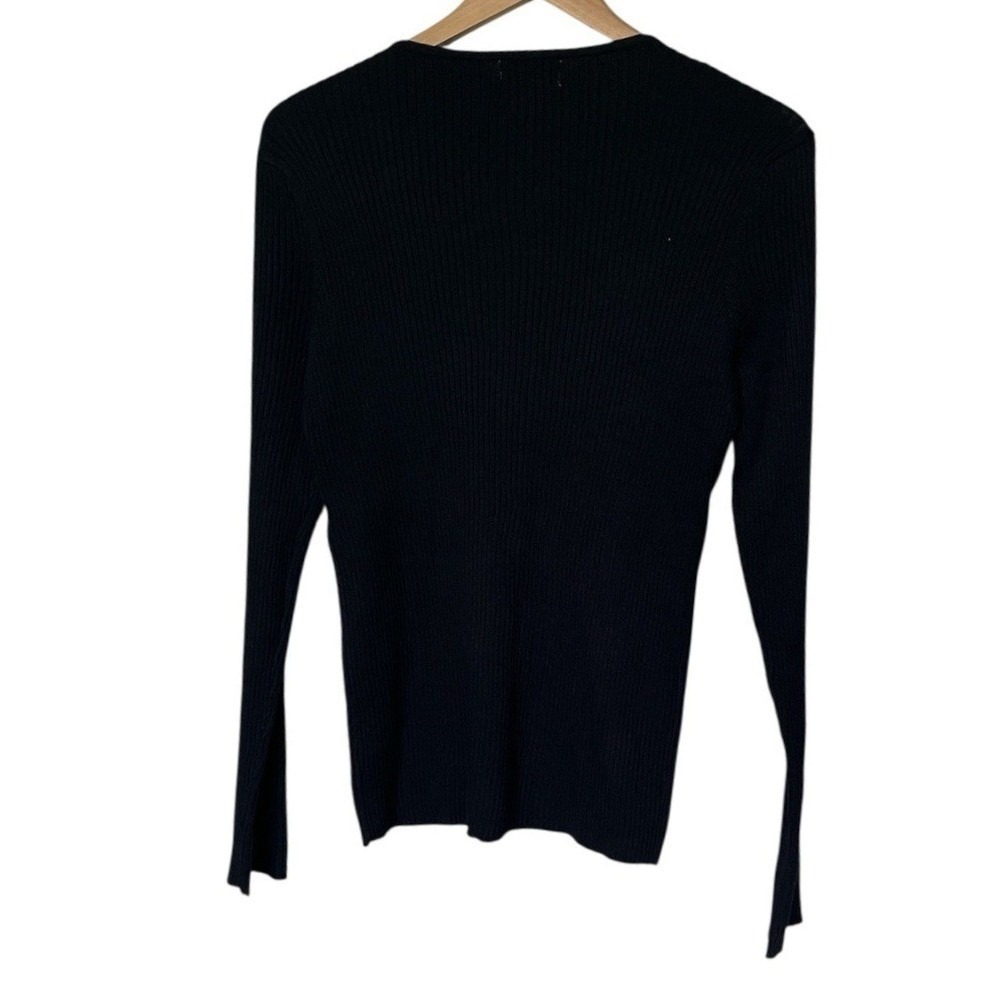 Carmen Marc Valvo Top Womens L Ribbed Knit Black Cutout Shoulder NEW - Picture 2 of 3